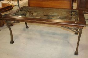 Iron and Wood Dining Table with Glass Top (see chairs lot# 0107) Iron and Wood Dining Table with Glass Top, see matching chairs lot# 0107; 42