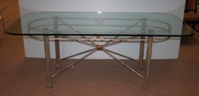 Contemporary Painted Iron Table Base with Heavy Glass Top (matches lot# 0210) Contemporary Painted Iron Table Base with Heavy Glass Top; 84