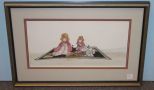 Limited Edition Print of Two Girls, Dogs and Cats on Carpet Signed 273/1000 Limited Edition Print of Two Girls, Dogs and Cats on Carpet Signed 273/1000; 23