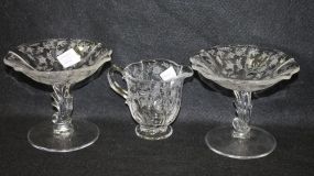 Three Pieces of Etched Rose Elegant Glass Three Pieces of Etched Rose Elegant Glass, two compotes 5 1/2