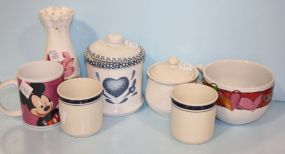Group of Various Cups, Mugs, Vase and Two Covered Sugars Group of Various Cups, Mugs, Vase and Two Covered Sugars
