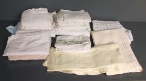 Group of Various Sheets and Pillow Cases Description: Box lot of various sheets and pillowcases, also several baby blankets.