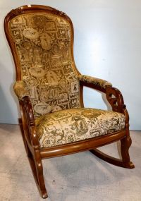 Walnut Victorian Finger Roll Arm Rocker