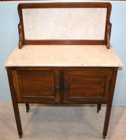 Mahogany Inlaid Marble Top Washstand with Marble Backsplash