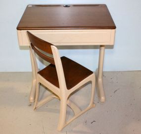 Child's Wood and Metal School Desk & Chair