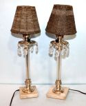 Pair of Marble Based Stick Lamps with Prisms