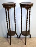 Two Mahogany Twisted Leg Plant Stands