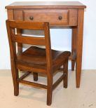 One Drawer Table and Walnut Child's Chair