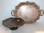 Oval Footed Silverplate Tray & Silverplate Cake Stand