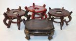Three Wood Bowl Stands & Rectangular Black Lacquer Stand