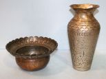 Indian Copper Pot & Silver Designer Vase