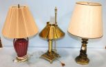 Two Brass Lamps & Ceramic Lamp