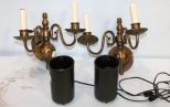 Pair Brass Wall Sconces and Two Accent Lights