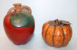 Painted Glass Apple Jug & Ceramic Pumpkin