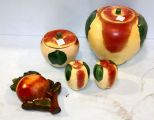 Vintage Apple Pottery Cookie Jar, Sugar Bowl, Salt and Pepper & Wall Plaque
