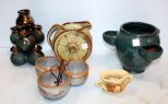 Small McCoy Sugar, Frankoma Pitcher & Three Pottery Vases