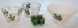 Satin Glass Holly Bowl, Two Holly Bowls & Four Holly Glasses