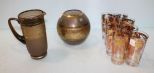 Set of Eight Vintage Glasses, Rose Bowl & Pitcher