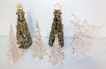 Two Ceramic Christmas Tree Votives, Glass Trees & Angel