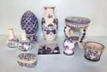 Blue and White Porcelain Stand, Vases, Wall Vase, Box, Small Planter & Dutch Tile