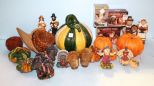 Thanksgiving Turkeys, Wood Figurines & Ceramic Pumpkin