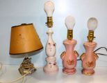 Pair Pink Ceramic Lamps, Glass Lamp & Bisque Lamp