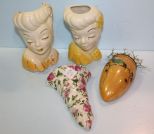 Three Wall Pockets & One Head Vase