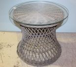 Round Wicker Side Table with Glass Top