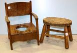 Child's Small Wood Potty Chair & Small Footstool