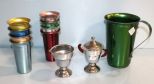 Colored Aluminum Vintage Pitcher with Seven Cups & Creamer/Sugar