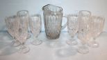 Unmarked Crystal Pitcher & Eight Glasses