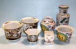 Three Porcelain Flower Pots, Two Porcelain Vases & Two Small Porcelain Pots