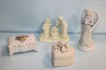Two Porcelain Boxes & Two Figurines