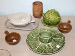 Ceramic Cabbage Dip Bowl, Covered Cabbage Dish, Casserole, Tray, Vase & Two Handled Soups