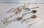Nine Various Silverplate Tongs