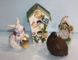 Porcelain Clock, Birdhouse, Rabbit & Turtle Dove