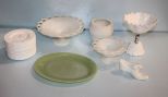 Milk Glass Plates, Compote, Shoe & Vase