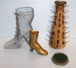 Wood Fruit Display, Wire Shoe, Ceramic Shoe & Frog