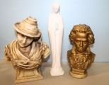 Holly Mother Figurine, Beethoven Bust & Porcelain Bust of Man