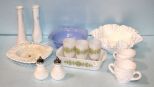 Group of Milk Glass Vases, Shakers & Bowl
