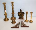 Brass Candlesticks, Bells & Small Brackets