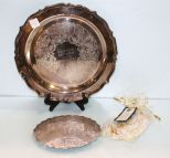 Silverplate Trivet & Engraved Silverplate Tray