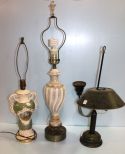 Two Porcelain Lamps & Tole Lamp
