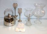 Two Glass Candleholders, Heart Mold, Two Decorative Goblets & Palm Restaurant Teapot