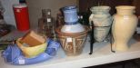  Six Pottery Pieces Six Pottery Pieces; signed Moni and Luxmore; tallest piece 11 1/2