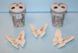  Three Porcelain Butterflies, Two Toothpick Holders