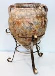 Pottery Vase on Metal Stand