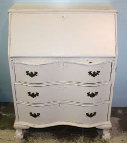 White Ball-N-Claw Chippendale Dropfront Desk with Mahogany Interior