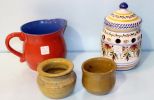 Red Pitcher, Puente Jar & Two Pottery Jars