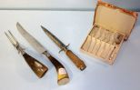 Solinger Knife, Sheffield Antler Horn Serving Set & Set of Sheffield Forks